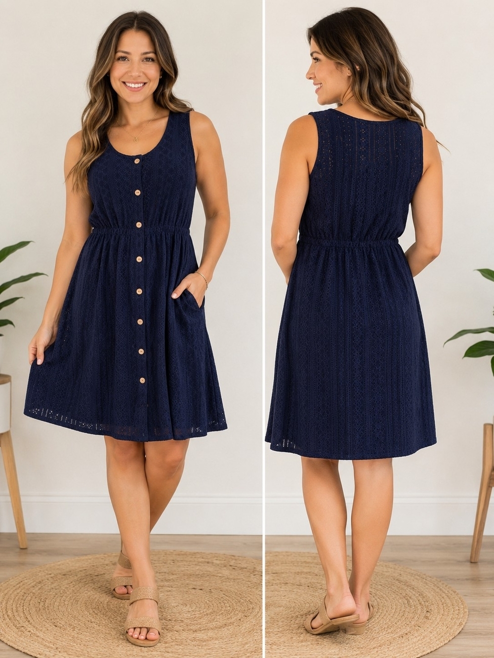 Cupshe Navy Sleeveless Button-Front Midi Dress - Picture 2 of 8